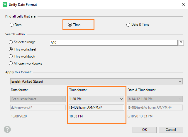 Specify time format settings