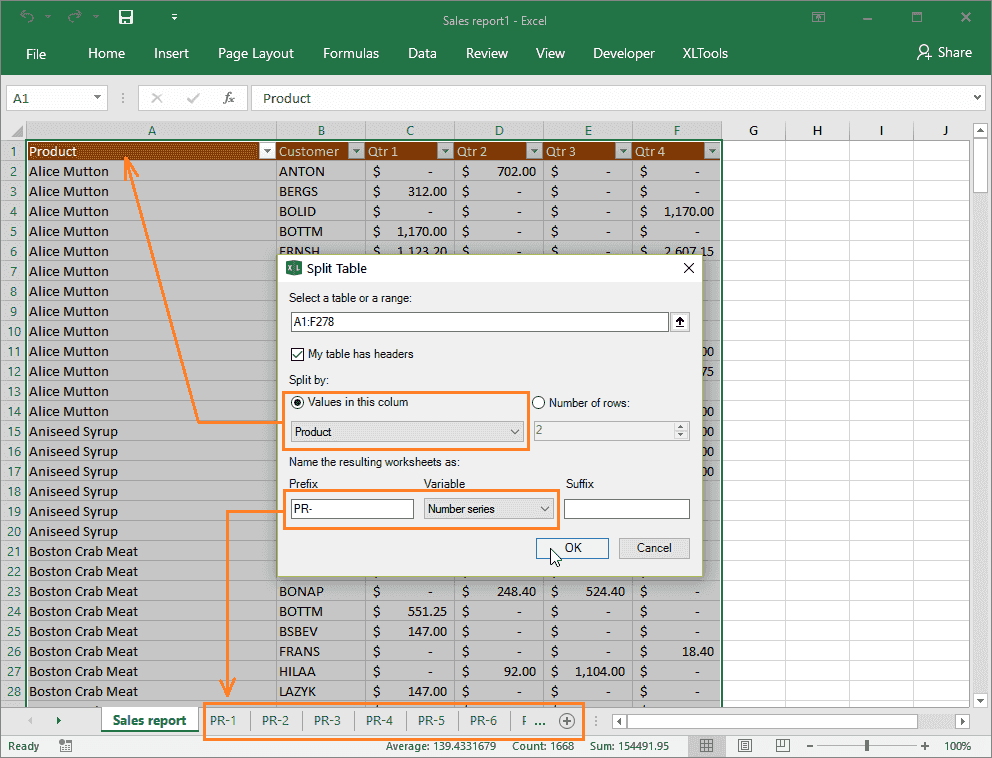 How to split a large Excel table by column values or by number of rows ...