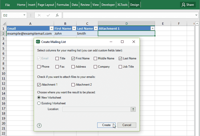 Create the Mailing List in Excel: the table of recipients for Mail Merge