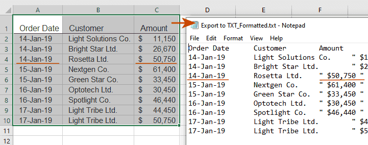Set option: export formatted values