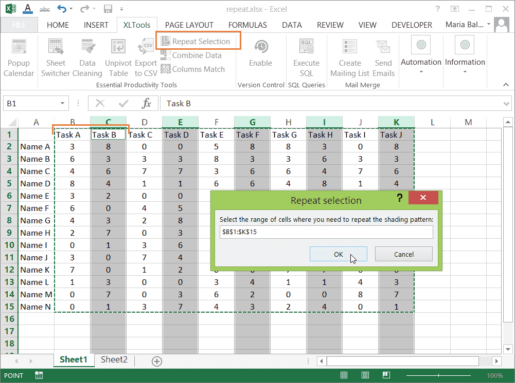 How to select every other column in Excel