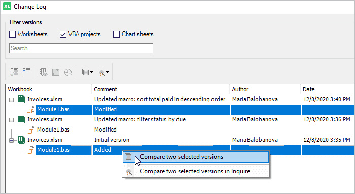 Version Control: how to compare versions of a VBA module
