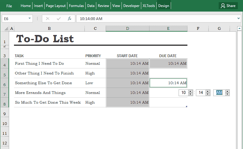 Populate a range with time values from the time picker