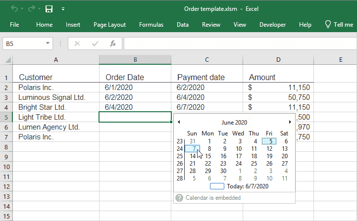 XLTools Embedded Calendar for Excel workbooks