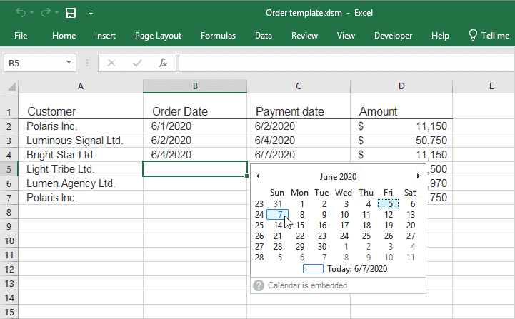 Microsoft excel date picker control