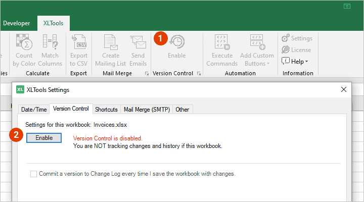 How to enable XLTools Version Control for a spreadsheet