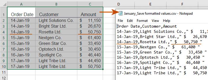 Set option: export formatted values to CSV