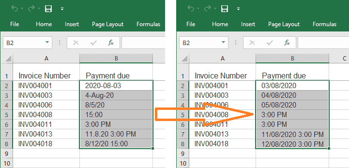 How to change date and time format in Excel