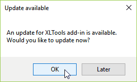 Screenshot: click Install Updates Now to update XLTools add-in