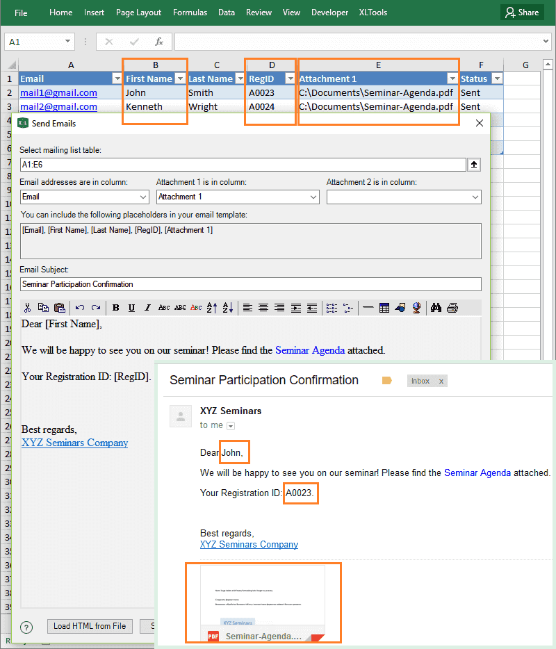 XLTools Mail Merge settings VS an email in recipient's mailbox