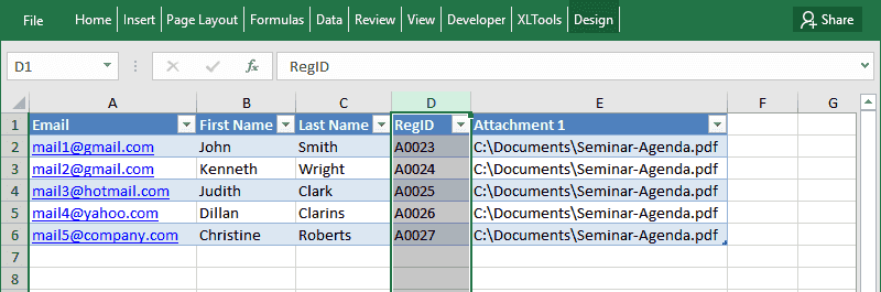 Edit Mail Merge list in Excel: add personalized fields for bulk emails