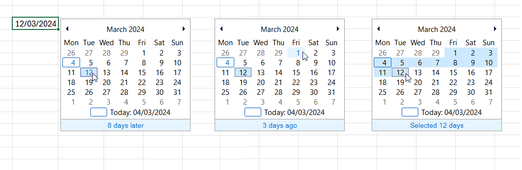 Add quick day count panel in Excel calendar
