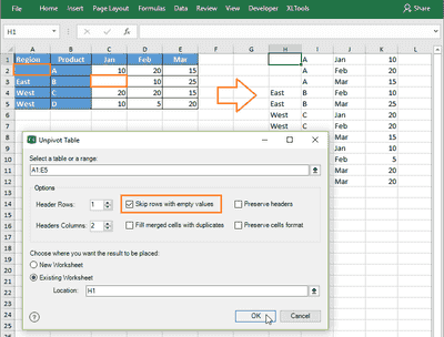 How to unpivot Excel crosstab table to a flat list – user guide | XLTools