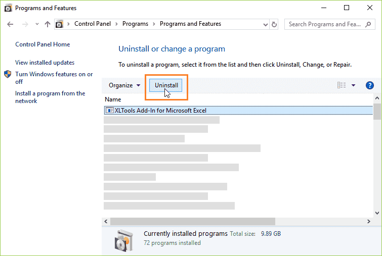 How to uninstall XLTools add-in via Control Panel