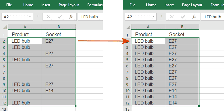 How to fill blank cells in Excel with XLTools add-in