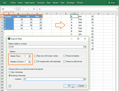 How to unpivot Excel crosstab table to a flat list – user guide | XLTools