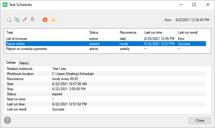 XLTools Task Scheduler for Excel: overview