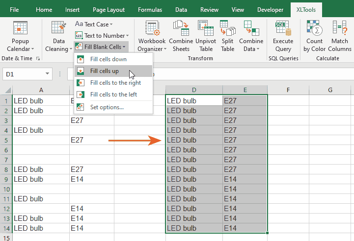 How to fill blank cells up with the nearest values