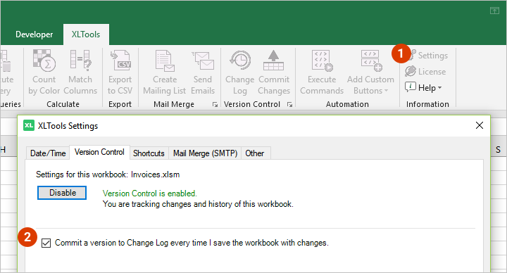 Version Control settings: commit changes when saving the file