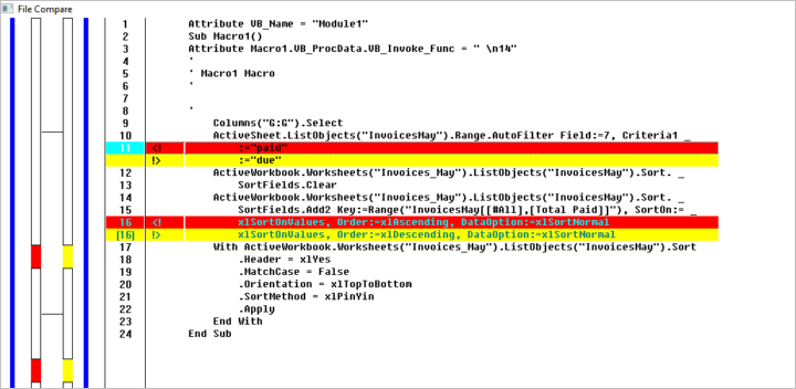 Version Control: compare two versions of VBA module with Inquire plugin