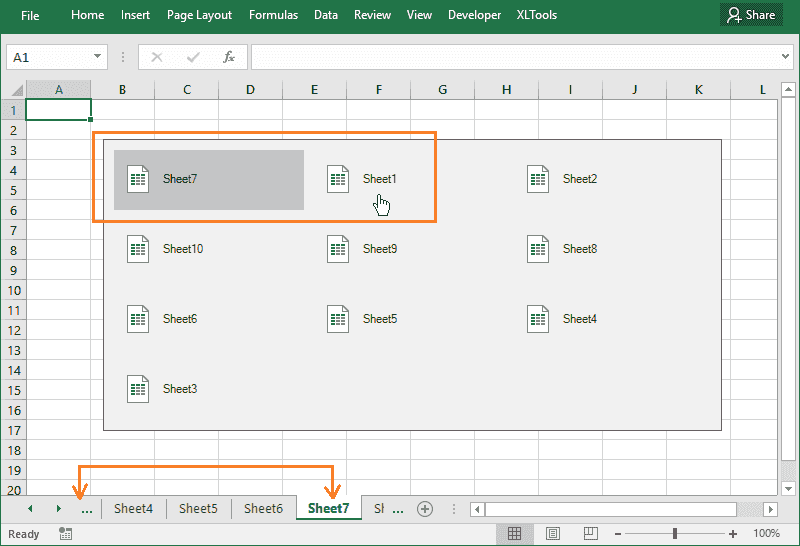 XLTools Sheet Switcher: alternate between the worksheets in a large workbook