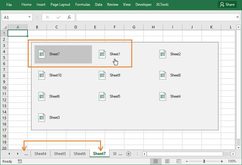 XLTools Sheet Switcher: alternate between the worksheets in a large workbook