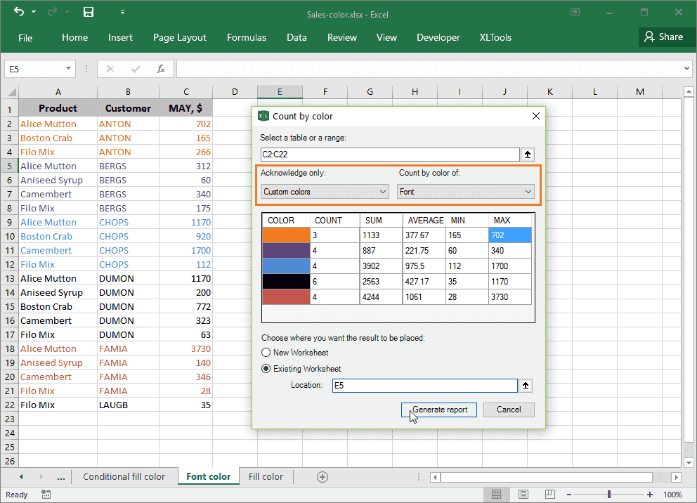 count by color excel 2016