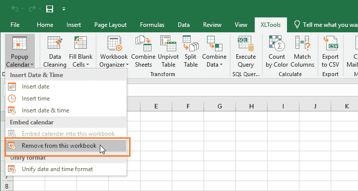 How to remove a date picker from Excel workbook