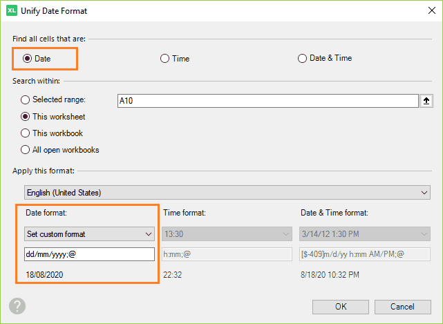 Specify date format settings