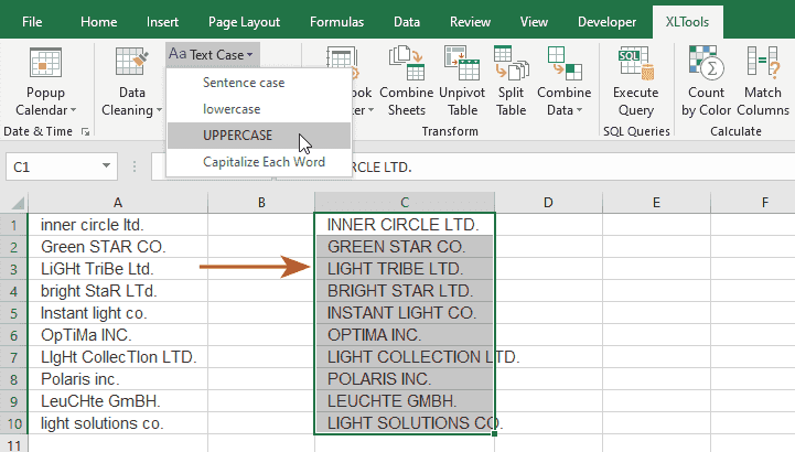 How to convert text in Excel to uppercase letters