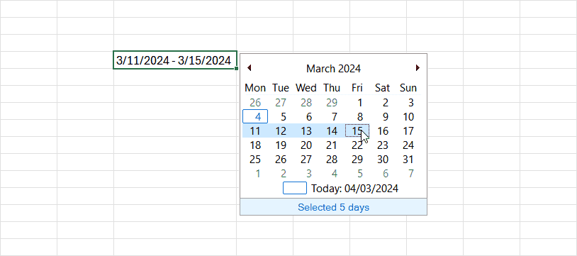 Use a Popup Calendar in Excel to insert a date period into one cell