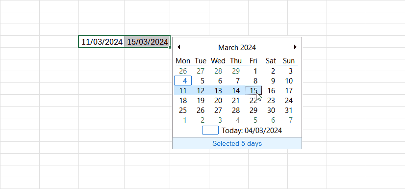 Use a Popup Calendar in Excel to insert a date period into two cells