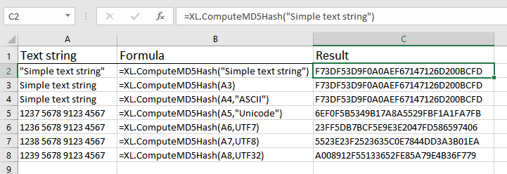 How to use ComputeMD5Hash function for Excel: formula and results