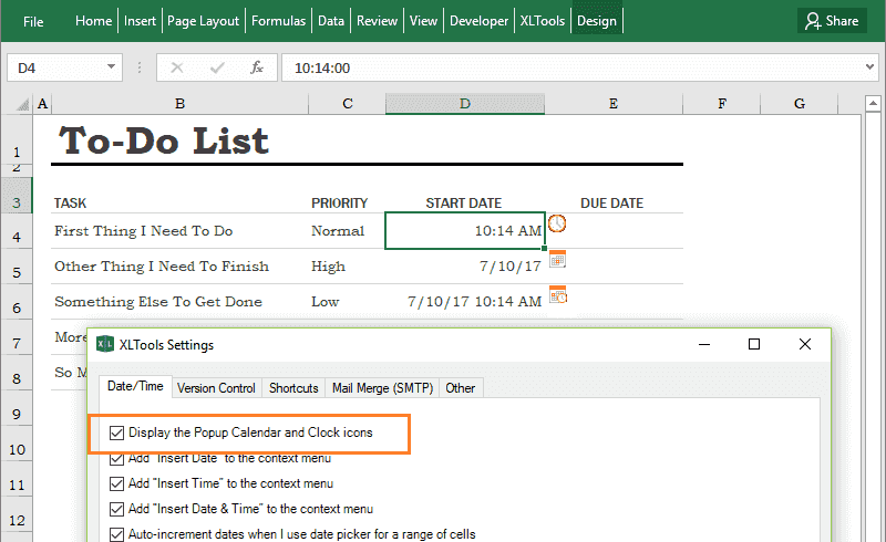 Hide or display drop-down icons for the Popup Clock in Excel