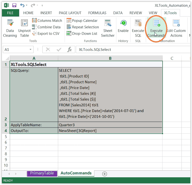 XLTools Automation: Execute SQL Query